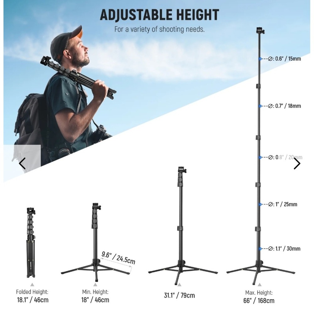 Neewer TS03 Tripod Stand Black 66 Inch Adjustable Aluminum Travel NEW - Picture 2 of 5
